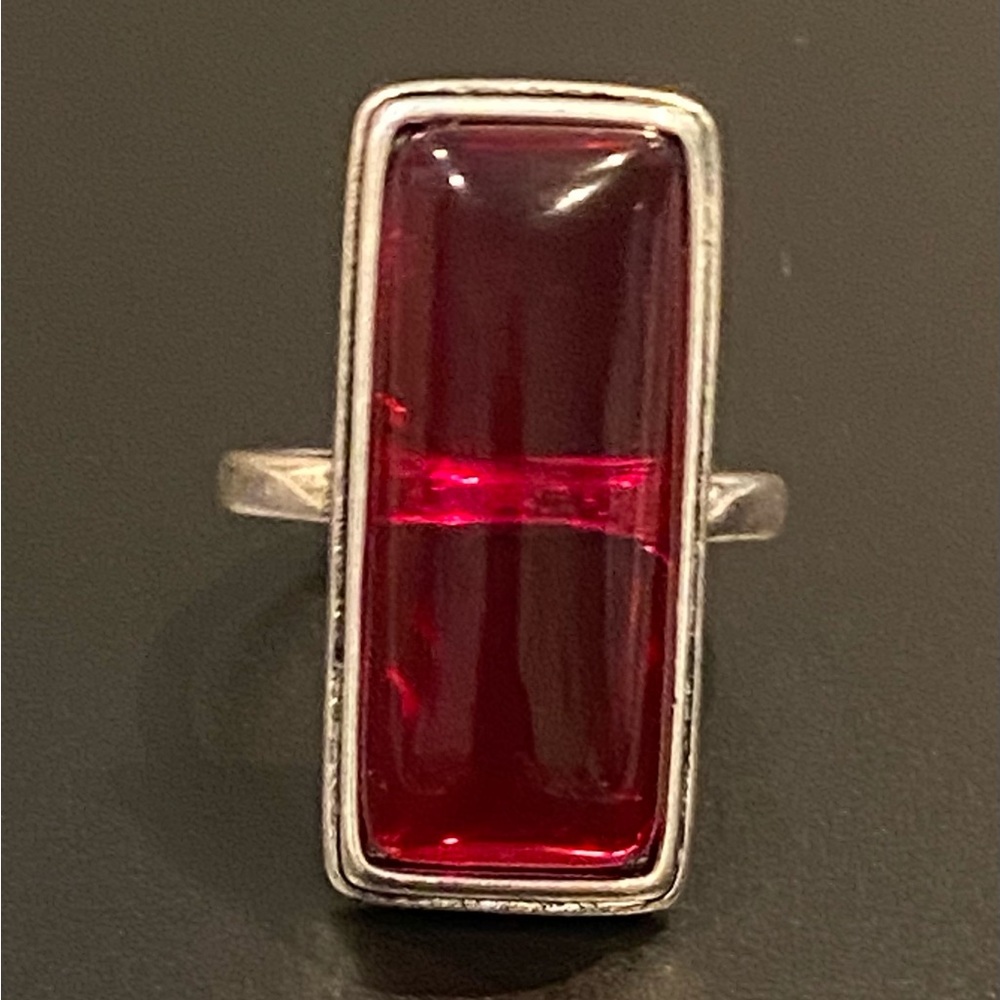 Elegant Silver plate and Red Rectangular Ring size 7.5